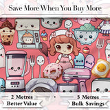 Cute Kawaii Baking Girl Mixer Blender Donut  Coral Background Seamless Pattern Digital Print Fabric by the Metre UK Sewing Quilting Textile