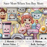 Cute Kawaii Baking Girl Mixer Blender Donut  Yellow Background Seamless Pattern Digital Print Fabric by the Metre UK Sewing Quilting Textile