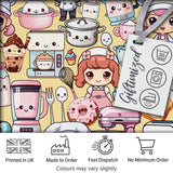 Cute Kawaii Baking Girl Mixer Blender Donut  Yellow Background Seamless Pattern Digital Print Fabric by the Metre UK Sewing Quilting Textile