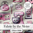 Cute Kawaii Pink Kitchen Appliances  Cream Background Seamless Pattern Digital Print Fabric by the Metre UK Sewing Quilting Textile