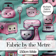 Cute Kawaii Pink Kitchen Appliances  Mint Background Seamless Pattern Digital Print Fabric by the Metre UK Sewing Quilting Textile