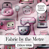 Cute Kawaii Pink Kitchen Appliances  Soft Pink Background Seamless Pattern Digital Print Fabric by the Metre UK Sewing Quilting Textile