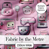 Cute Kawaii Pink Kitchen Appliances  Blush Pink Background Seamless Pattern Digital Print Fabric by the Metre UK Sewing Quilting Textile
