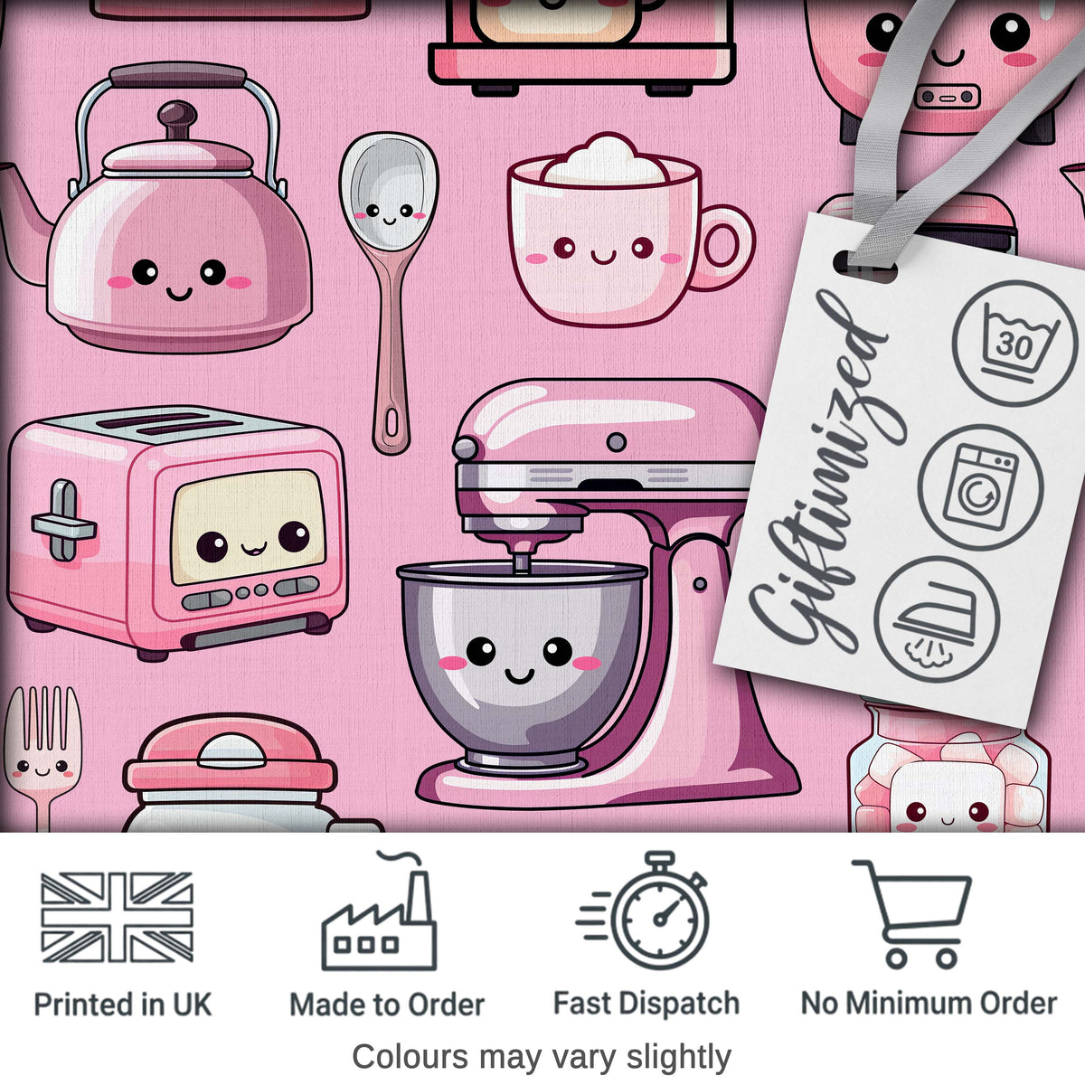 Cute Kawaii Pink Kitchen Appliances  Blush Pink Background Seamless Pattern Digital Print Fabric by the Metre UK Sewing Quilting Textile