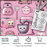Cute Kawaii Pink Kitchen Appliances  Blush Pink Background Seamless Pattern Digital Print Fabric by the Metre UK Sewing Quilting Textile