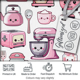 Cute Kawaii Pink Kitchen Appliances  Light Grey Background Seamless Pattern Digital Print Fabric by the Metre UK Sewing Quilting Textile