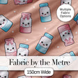 Cute Kawaii Sweet Sugar Jars with Bows Peach Background Seamless Pattern Digital Print Fabric by the Metre UK Sewing Quilting Textile