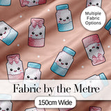 Cute Kawaii Sweet Sugar Jars with Bows Peach Background Seamless Pattern Digital Print Fabric by the Metre UK Sewing Quilting Textile
