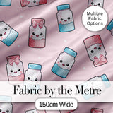Cute Kawaii Sweet Sugar Jars with Bows Soft Beige Background Seamless Pattern Digital Print Fabric by the Metre UK Sewing Quilting Textile