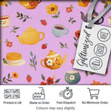 Cute Vintage Teapots Cups Flowers  Lilac Background Seamless Pattern Digital Print Fabric by the Metre UK Sewing Quilting Textile