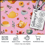 Cute Vintage Teapots Cups Flowers  Rose Pink Background Seamless Pattern Digital Print Fabric by the Metre UK Sewing Quilting Textile