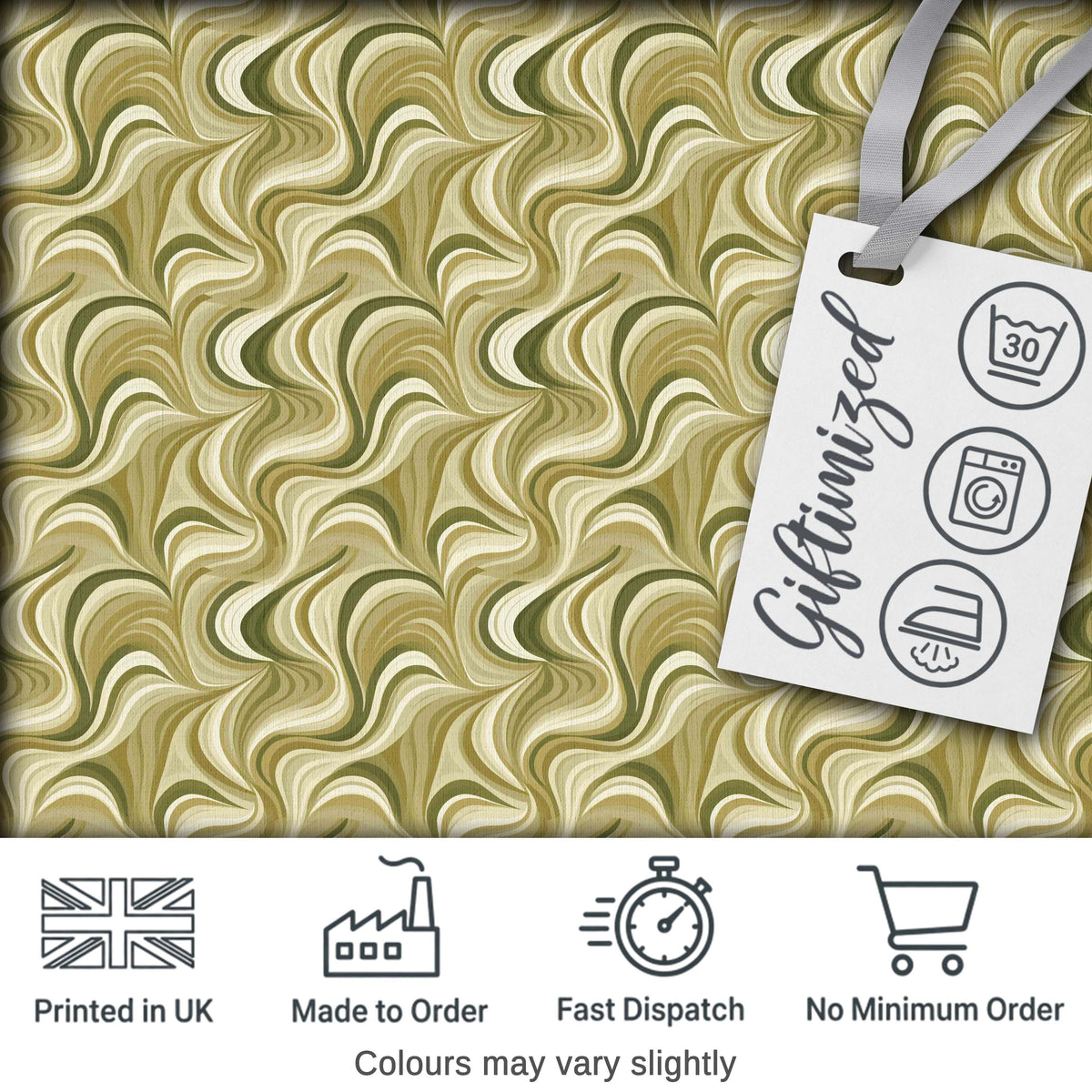 Vintage Olive Cream Swirl Marble Texture Seamless Pattern Digital Print Fabric by the Metre UK Sewing Quilting Textile