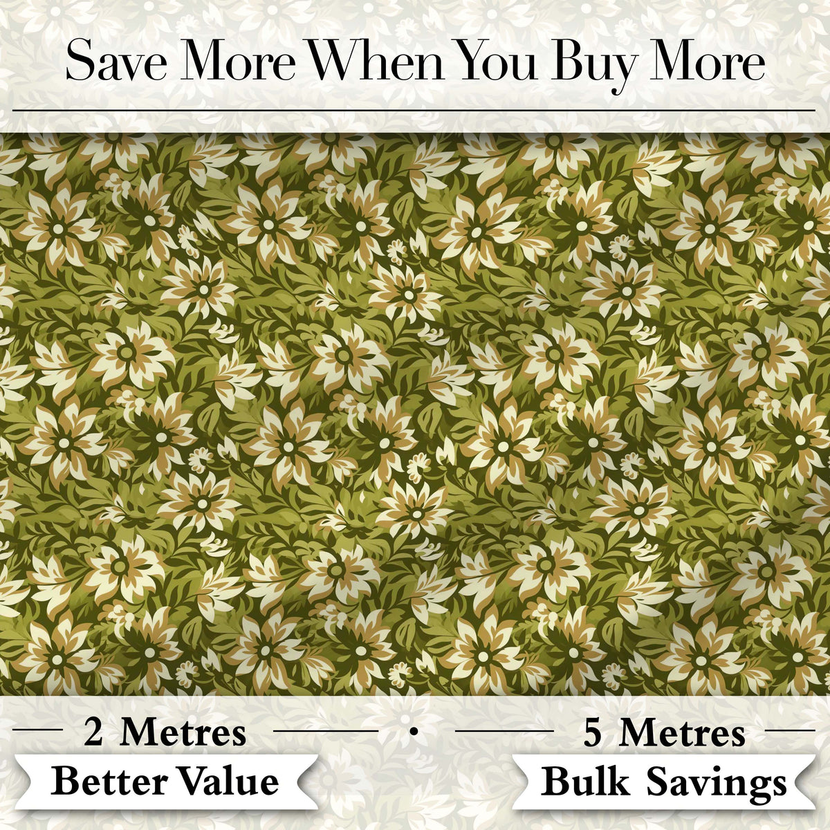 Floral Daisy Olive Green Garden Seamless Pattern Digital Print Fabric by the Metre UK Sewing Quilting Textile