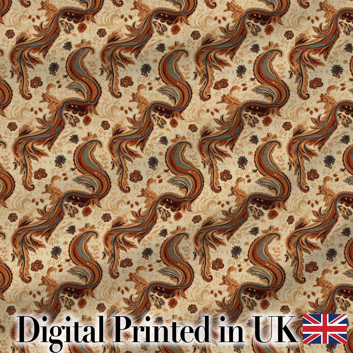 Vintage Warm Brown Paisley Floral Seamless Pattern Digital Print Fabric by the Metre UK Sewing Quilting Textile
