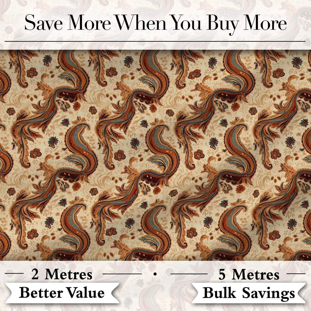 Vintage Warm Brown Paisley Floral Seamless Pattern Digital Print Fabric by the Metre UK Sewing Quilting Textile