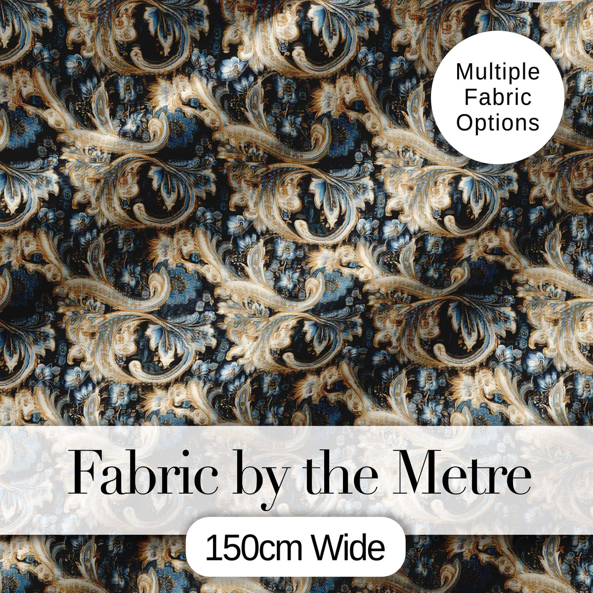 Luxury Navy Gold Floral Paisley Seamless Pattern Digital Print Fabric by the Metre UK Sewing Quilting Textile