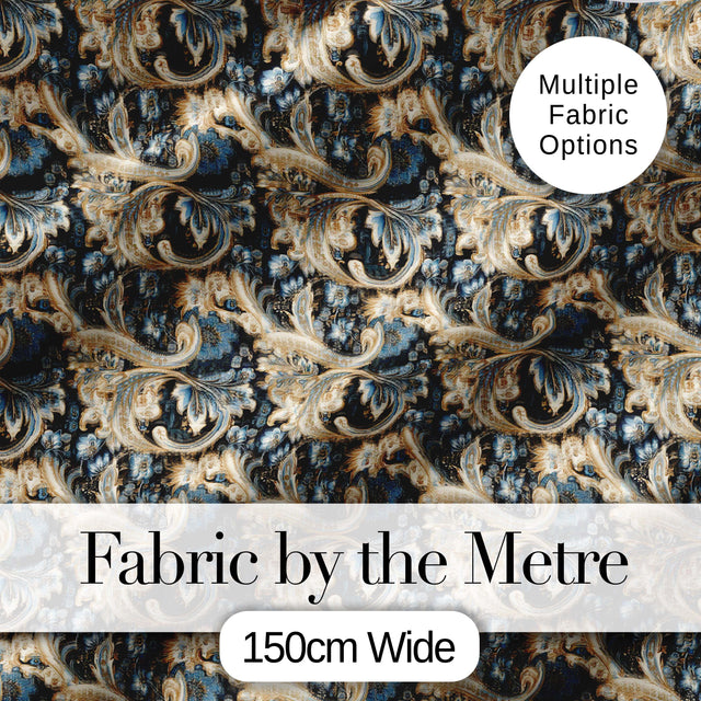 Luxury Navy Gold Floral Paisley Seamless Pattern Digital Print Fabric by the Metre UK Sewing Quilting Textile