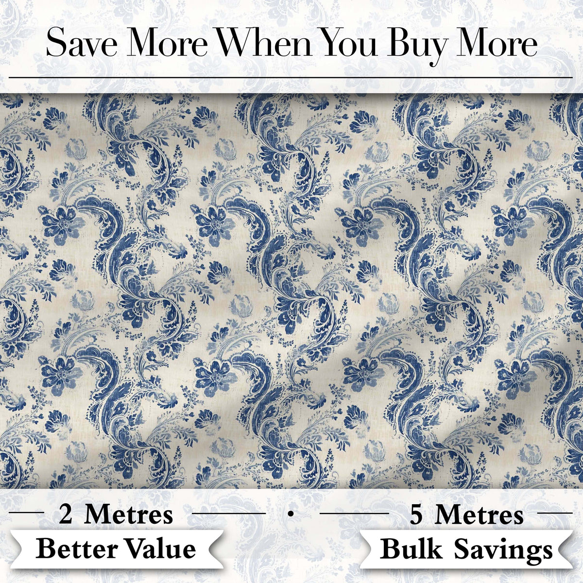 Soft Blue Vintage Floral Paisley Seamless Pattern Digital Print Fabric by the Metre UK Sewing Quilting Textile