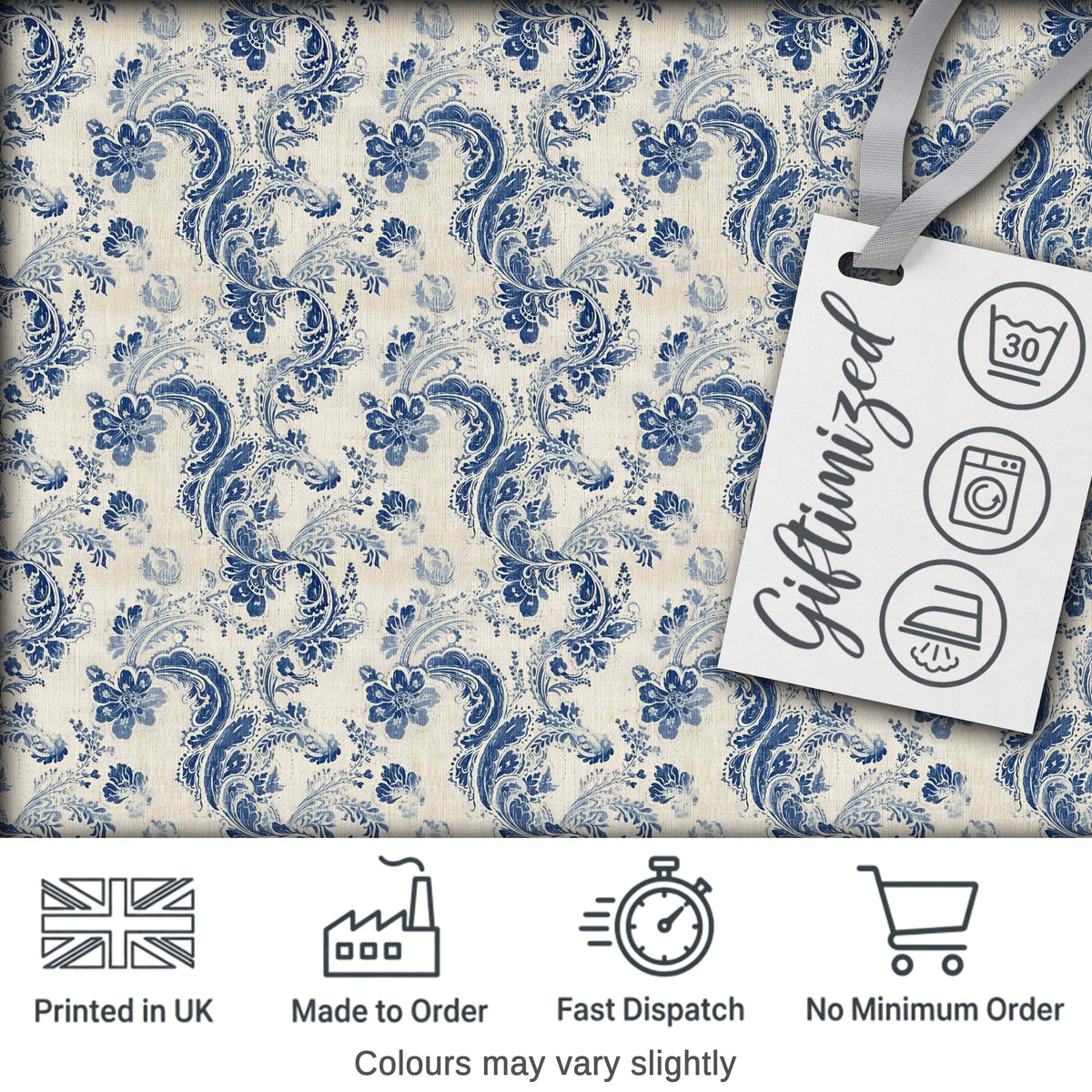 Soft Blue Vintage Floral Paisley Seamless Pattern Digital Print Fabric by the Metre UK Sewing Quilting Textile