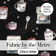 Cute Kawaii Coffee Kitchen Appliances Seamless Pattern Digital Print Fabric by the Metre UK Sewing Quilting Textile