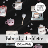 Cute Kawaii Coffee Kitchen Appliances Seamless Pattern Digital Print Fabric by the Metre UK Sewing Quilting Textile