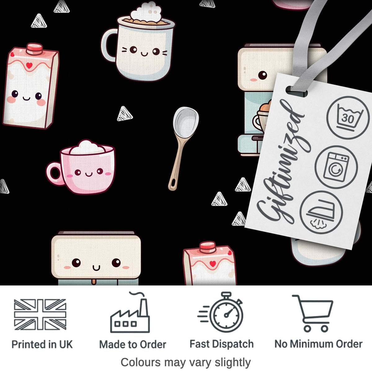 Cute Kawaii Coffee Kitchen Appliances Seamless Pattern Digital Print Fabric by the Metre UK Sewing Quilting Textile