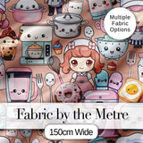 Cute Kawaii Baking Girl Kitchen Utensils Seamless Pattern Digital Print Fabric by the Metre UK Sewing Quilting Textile
