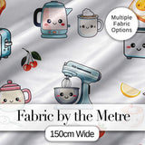 Cute Kawaii Mixer Appliance Lemon Coffee Seamless Pattern Digital Print Fabric by the Metre UK Sewing Quilting Textile