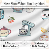 Cute Kawaii Mixer Appliance Lemon Coffee Seamless Pattern Digital Print Fabric by the Metre UK Sewing Quilting Textile