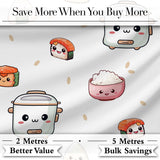 Cute Kawaii Sushi Rice Cooker Japanese Food Seamless Pattern Digital Print Fabric by the Metre UK Sewing Quilting Textile
