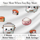 Cute Kawaii Sushi Rice Bowl Kitchen Appliances Seamless Pattern Digital Print Fabric by the Metre UK Sewing Quilting Textile