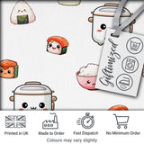 Cute Kawaii Sushi Rice Bowl Kitchen Appliances Seamless Pattern Digital Print Fabric by the Metre UK Sewing Quilting Textile