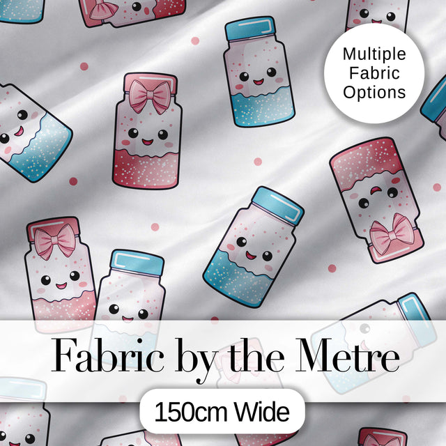 Cute Kawaii Sugar Jars Pastel Sprinkle Pattern Seamless Pattern Digital Print Fabric by the Metre UK Sewing Quilting Textile