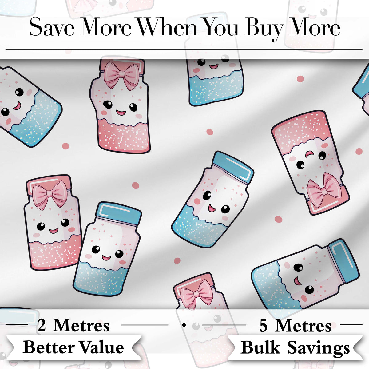 Cute Kawaii Sugar Jars Pastel Sprinkle Pattern Seamless Pattern Digital Print Fabric by the Metre UK Sewing Quilting Textile