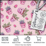 Cute Kawaii Strawberry Plant Pots Pastel Pink Seamless Pattern Digital Print Fabric by the Metre UK Sewing Quilting Textile