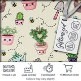 Cute Kawaii Garden Tools Plants Bees Cream Background Seamless Pattern Digital Print Fabric by the Metre UK Sewing Quilting Textile