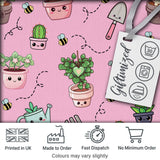Cute Kawaii Garden Tools Plants Bees Soft Pink Background Seamless Pattern Digital Print Fabric by the Metre UK Sewing Quilting Textile