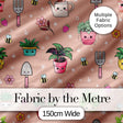 Cute Kawaii Garden Tools Flowers Bees Peach Background Seamless Pattern Digital Print Fabric by the Metre UK Sewing Quilting Textile