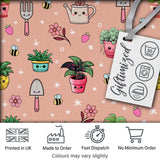 Cute Kawaii Garden Tools Flowers Bees Peach Background Seamless Pattern Digital Print Fabric by the Metre UK Sewing Quilting Textile