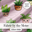 Cute Kawaii Indoor Plants Blush Pink Background Seamless Pattern Digital Print Fabric by the Metre UK Sewing Quilting Textile