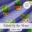 Cute Kawaii Indoor Plants Purple Background Seamless Pattern Digital Print Fabric by the Metre UK Sewing Quilting Textile