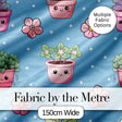 Cute Kawaii Floral Plants Blue Background Seamless Pattern Digital Print Fabric by the Metre UK Sewing Quilting Textile