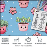 Cute Kawaii Floral Plants Blue Background Seamless Pattern Digital Print Fabric by the Metre UK Sewing Quilting Textile