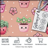 Cute Kawaii Floral Plants Peach Background Seamless Pattern Digital Print Fabric by the Metre UK Sewing Quilting Textile