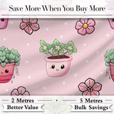 Cute Kawaii Floral Plants Pink Background Seamless Pattern Digital Print Fabric by the Metre UK Sewing Quilting Textile