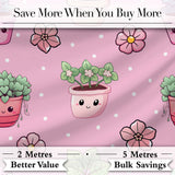 Cute Kawaii Floral Plants Blush Pink Background Seamless Pattern Digital Print Fabric by the Metre UK Sewing Quilting Textile