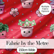Cute Kawaii Floral Plants Red Background Seamless Pattern Digital Print Fabric by the Metre UK Sewing Quilting Textile
