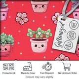 Cute Kawaii Floral Plants Red Background Seamless Pattern Digital Print Fabric by the Metre UK Sewing Quilting Textile