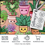 Cute Kawaii Indoor Plants Beige Background Seamless Pattern Digital Print Fabric by the Metre UK Sewing Quilting Textile