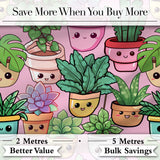 Cute Kawaii Indoor Plants Blush Pink Background Seamless Pattern Digital Print Fabric by the Metre UK Sewing Quilting Textile
